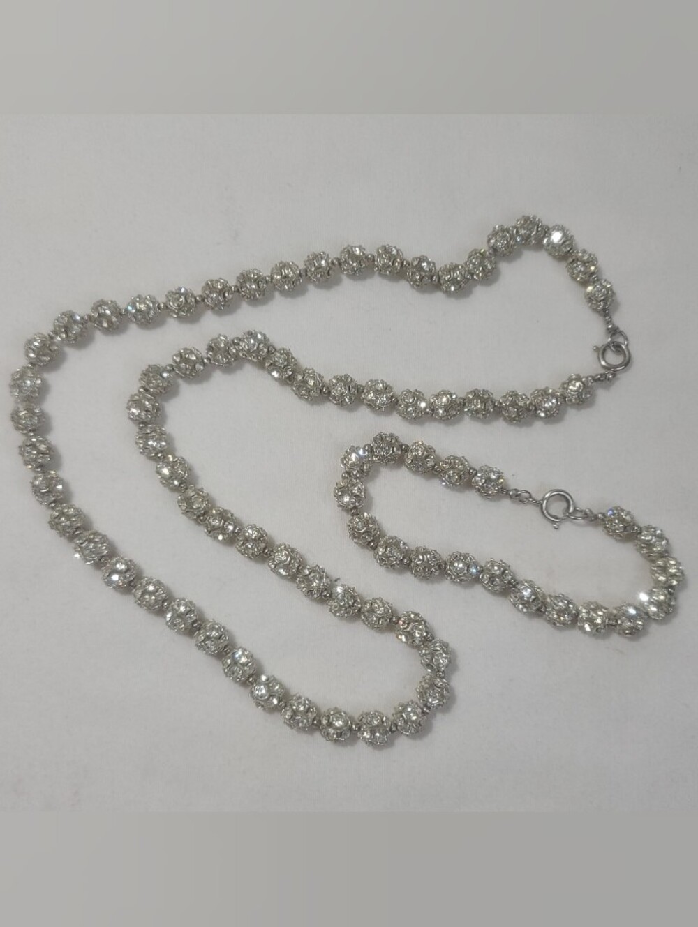 Vintage Sparkling Rhinestone Ball Chain Necklace and Bracelet Jewelry Set